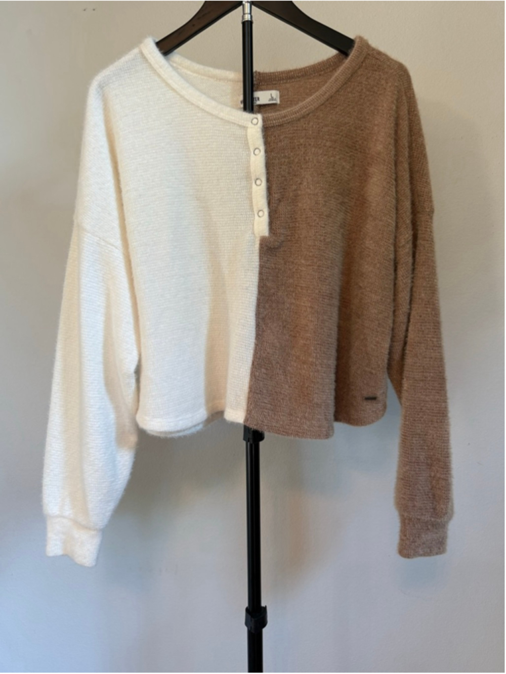 Hollister Crew Neck Sweater Size L Brown White Colorblock